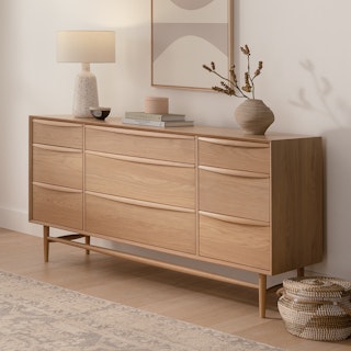 Lenia White Oak 9-Drawer Dresser