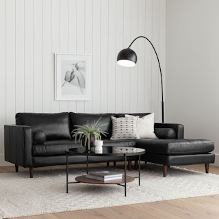 Sven 100" Leather Tufted Right Sectional - Oxford Black