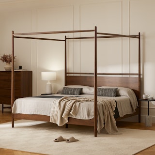 Lenia Walnut King Canopy Bed