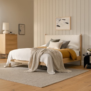 Lenia Lunaria White Bouclé Oak Queen Bed