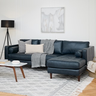 Sven 100" Leather Tufted Right Sectional - Oxford Blue