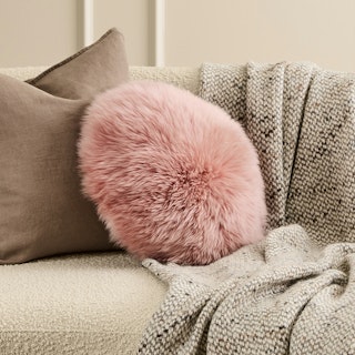 Lanna Pink Round Sheepskin Pillow