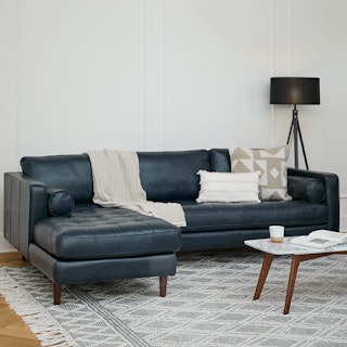 Sven 100" Leather Tufted Left Sectional - Oxford Blue