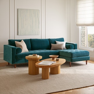 Sven 100" Velvet Tufted Right Sectional - Pacific Blue