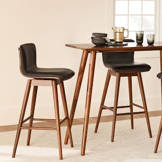 Sede Black Leather Walnut Swivel Bar Stool