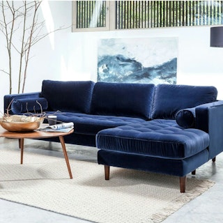 Sven 100" Velvet Tufted Right Sectional - Cascadia Blue