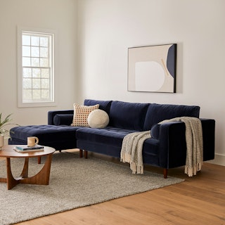 Sven 100" Velvet Tufted Left Sectional - Cascadia Blue